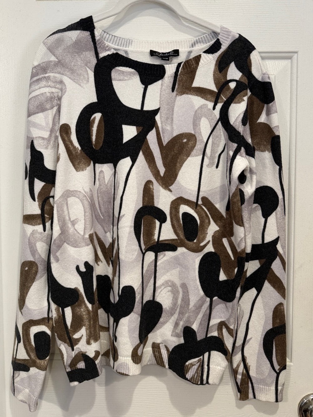 CHARLIE B Abstract Brushstroke Crewneck Sweater